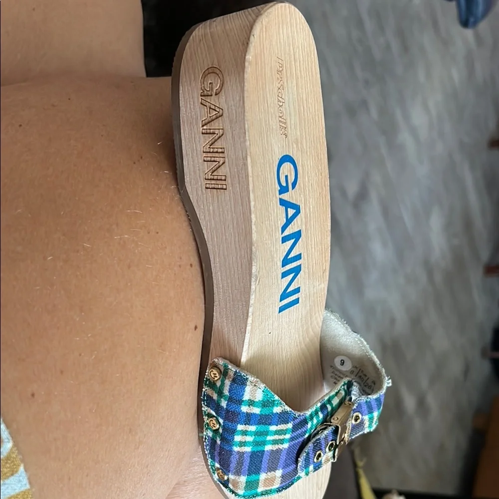 GANNI x Dr. Scholl's Plaid Sandals with Wooden Sole NWOB - Picture 8 of 9